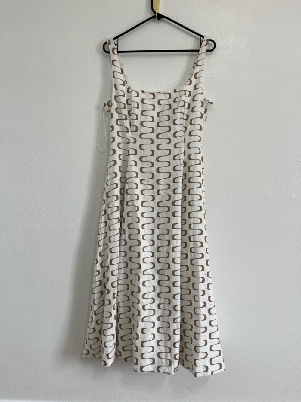 Christian Lacroix Sleeveless A-Line Cream & Brown Geometric Midi Dress Size Med